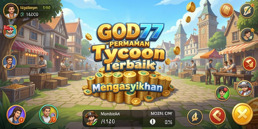 Screenshot utama GOD77 menunjukkan aksi gameplay manajemen bisnis yang mendebarkan.