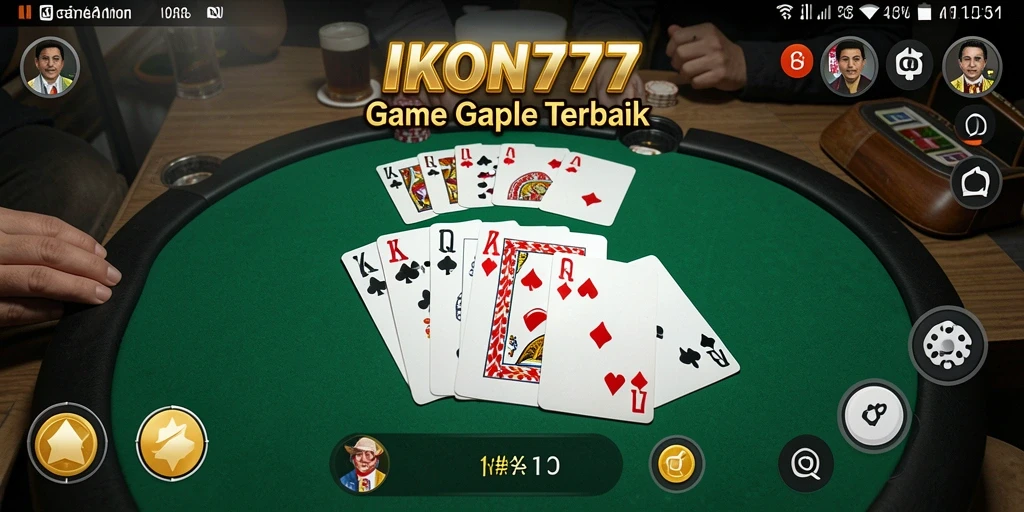 Screenshot game IKON777 menampilkan antarmuka gameplay Gaple yang menarik.