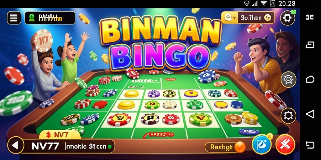 Screenshot utama gameplay NV77 yang menunjukkan suasana permainan Bingo.